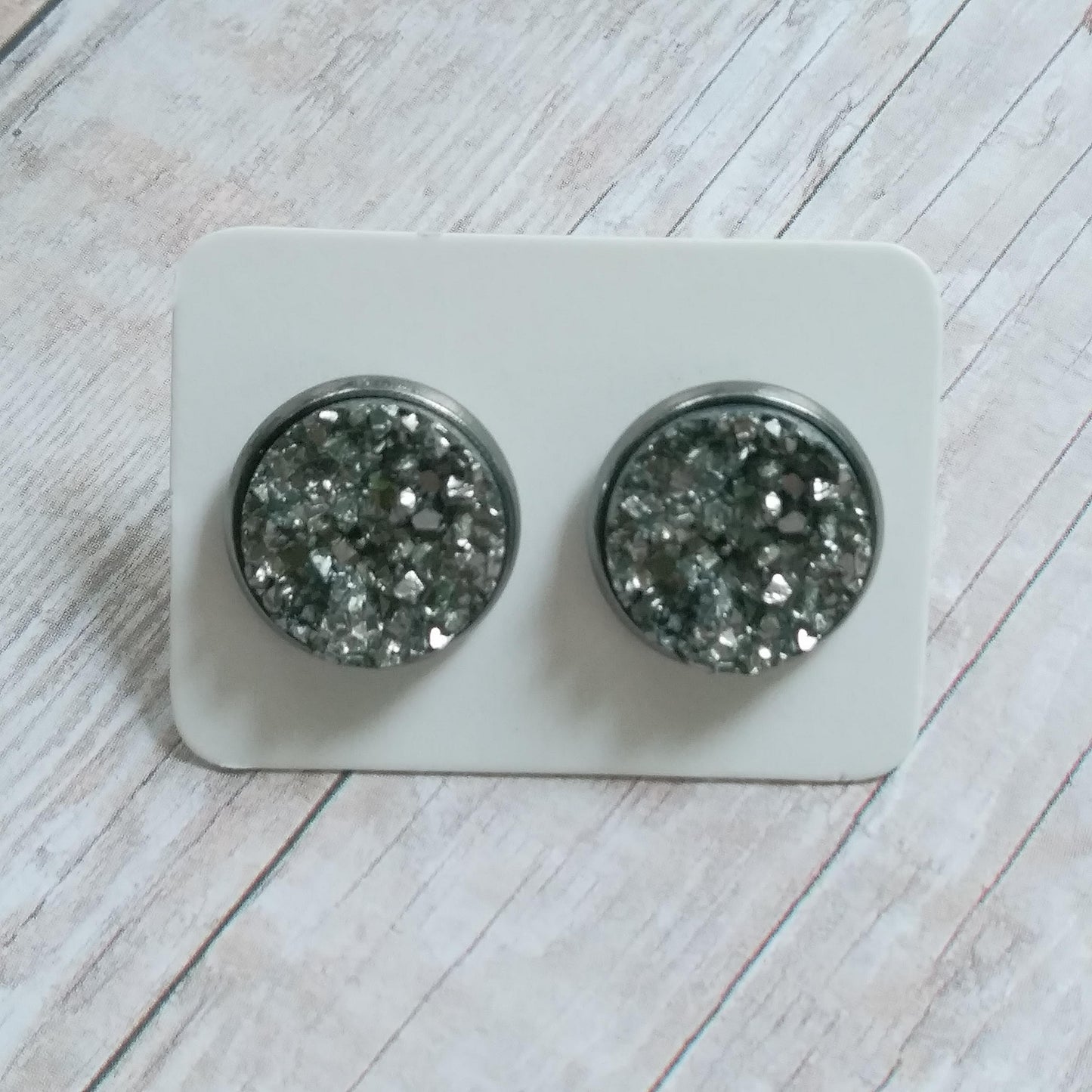 Grey Druzy Stud Earrings 12MM