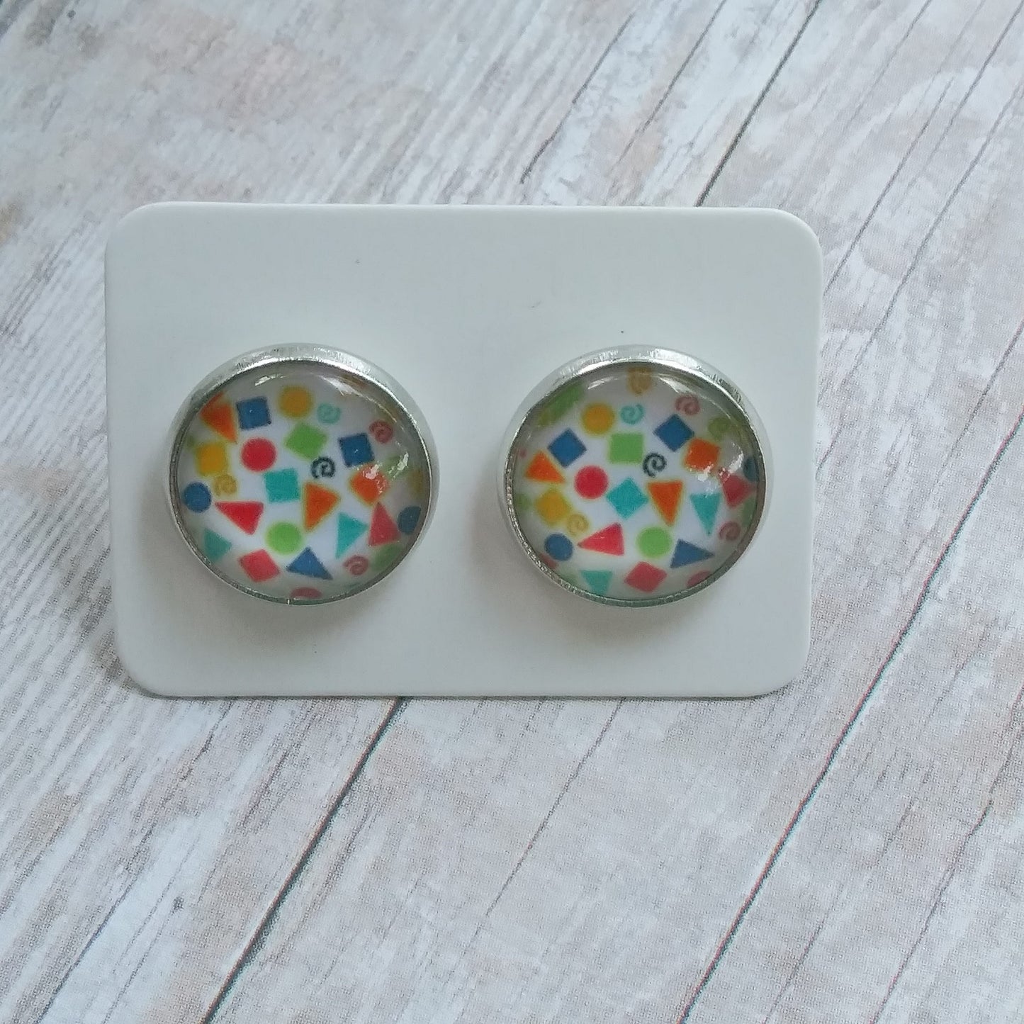 Confetti Shapes Glass Cabochan Stud Earrings 12MM