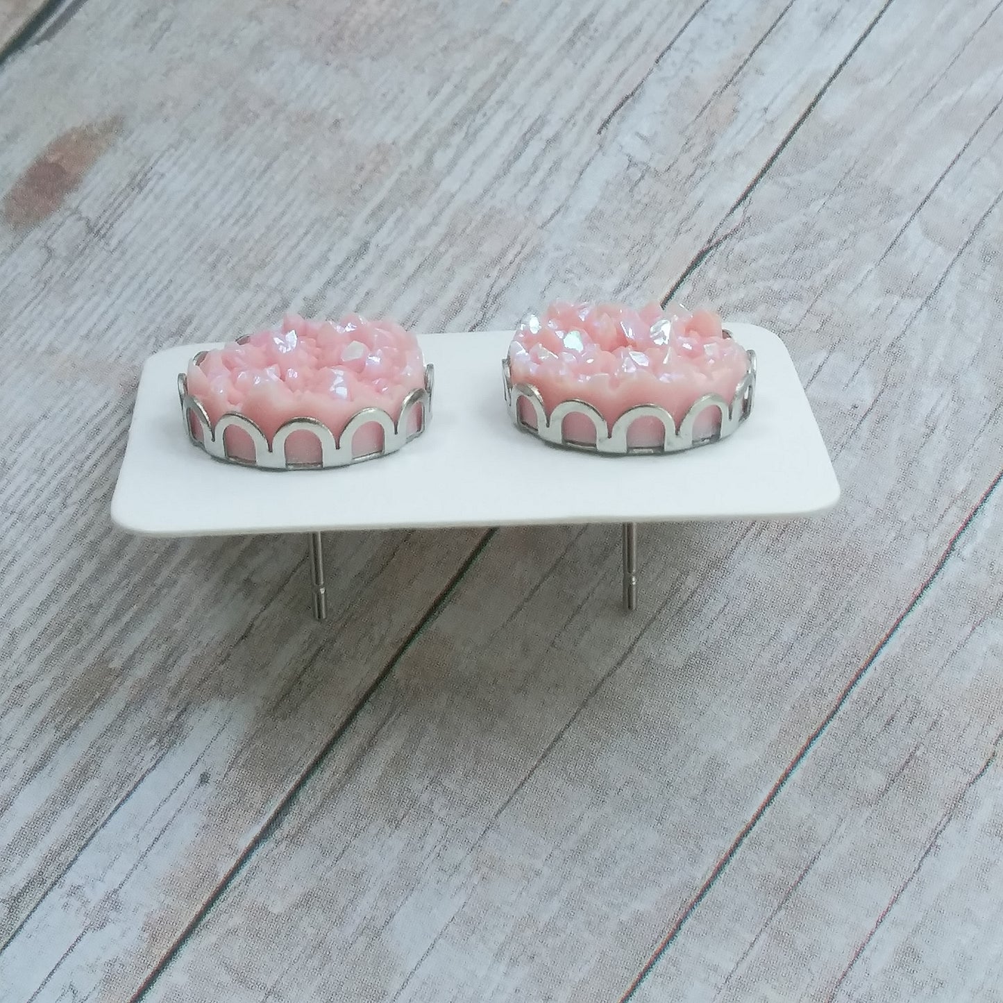 Light Pink Druzy Stud Earrings in Crown Setting 12MM