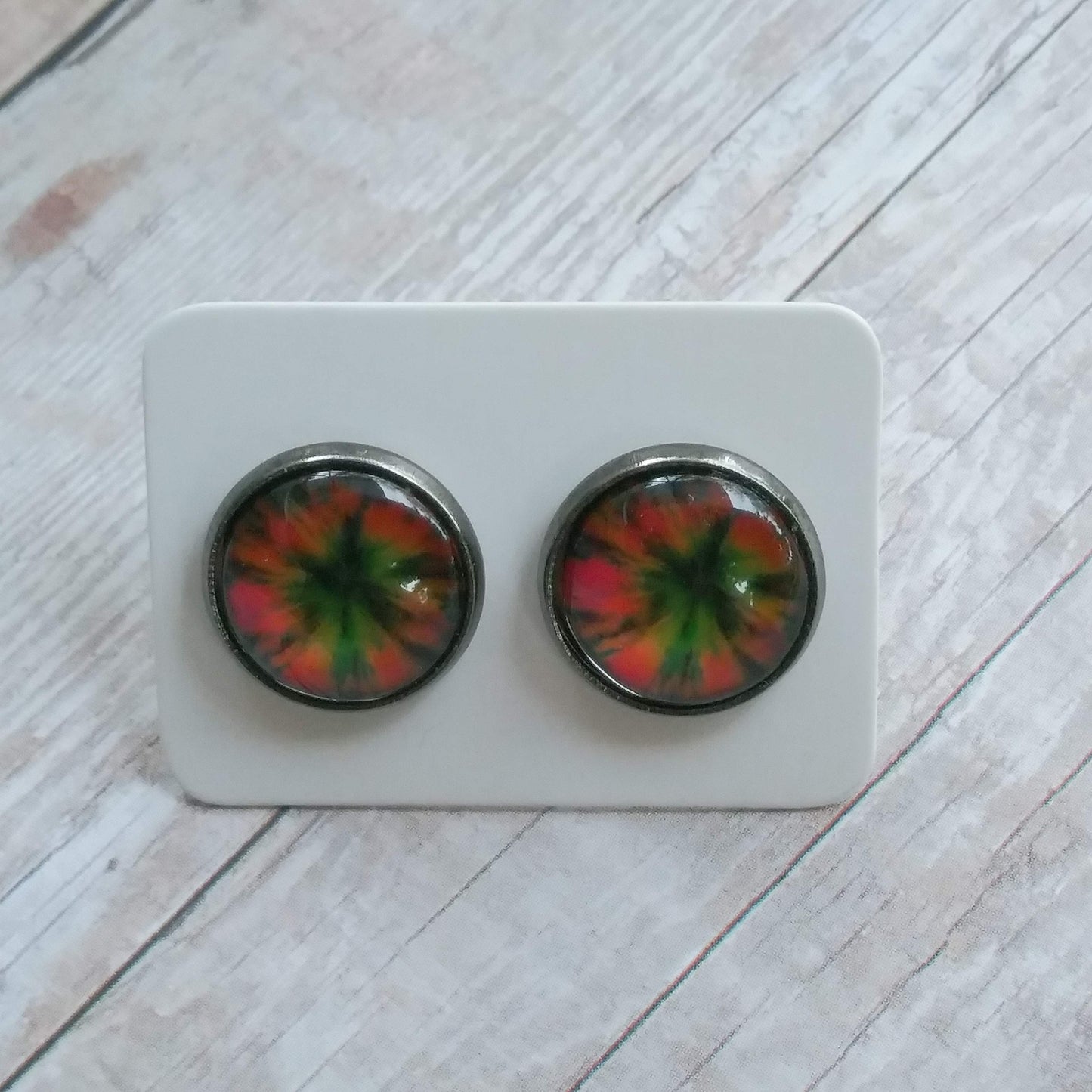 Dark Tie Dye Glass Cabochan Stud Earrings 12MM