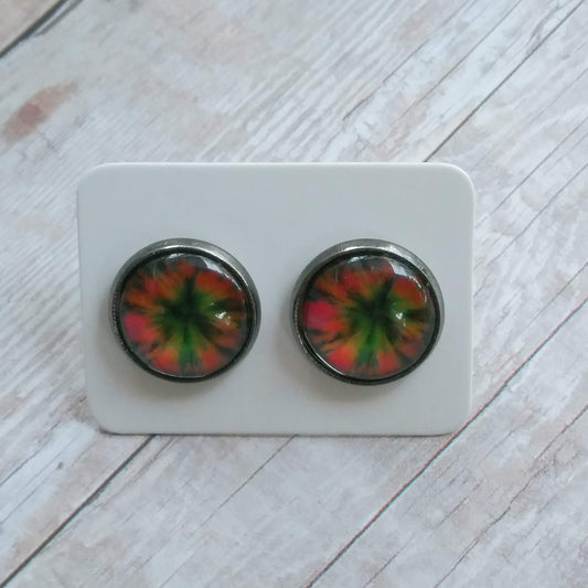 Dark Tie Dye Glass Cabochan Stud Earrings 12MM