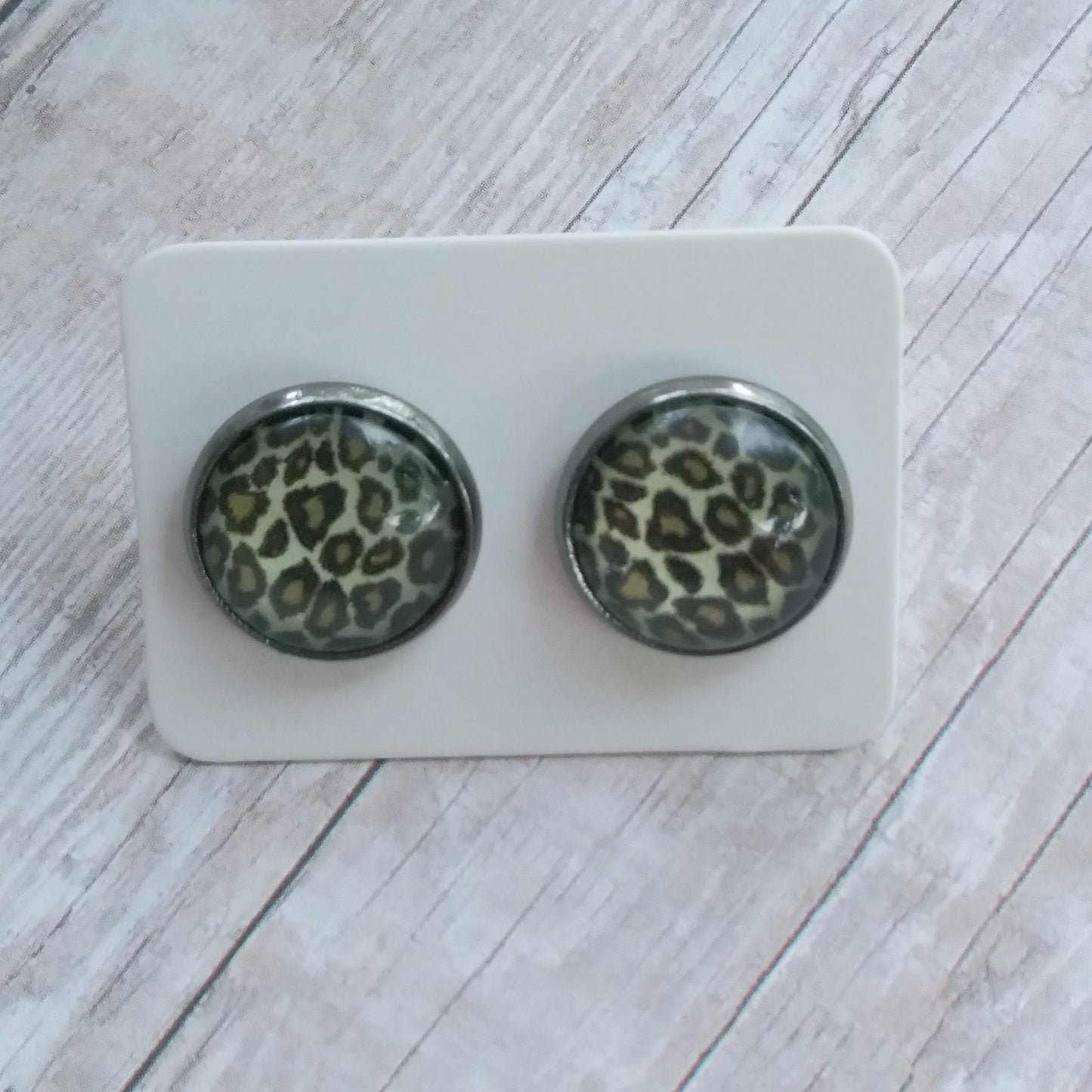 Cheetah Glass Cabochan Stud Earrings 12MM