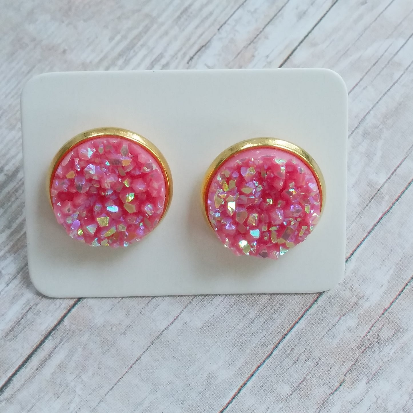 Pink Druzy Stud Earrings 12MM