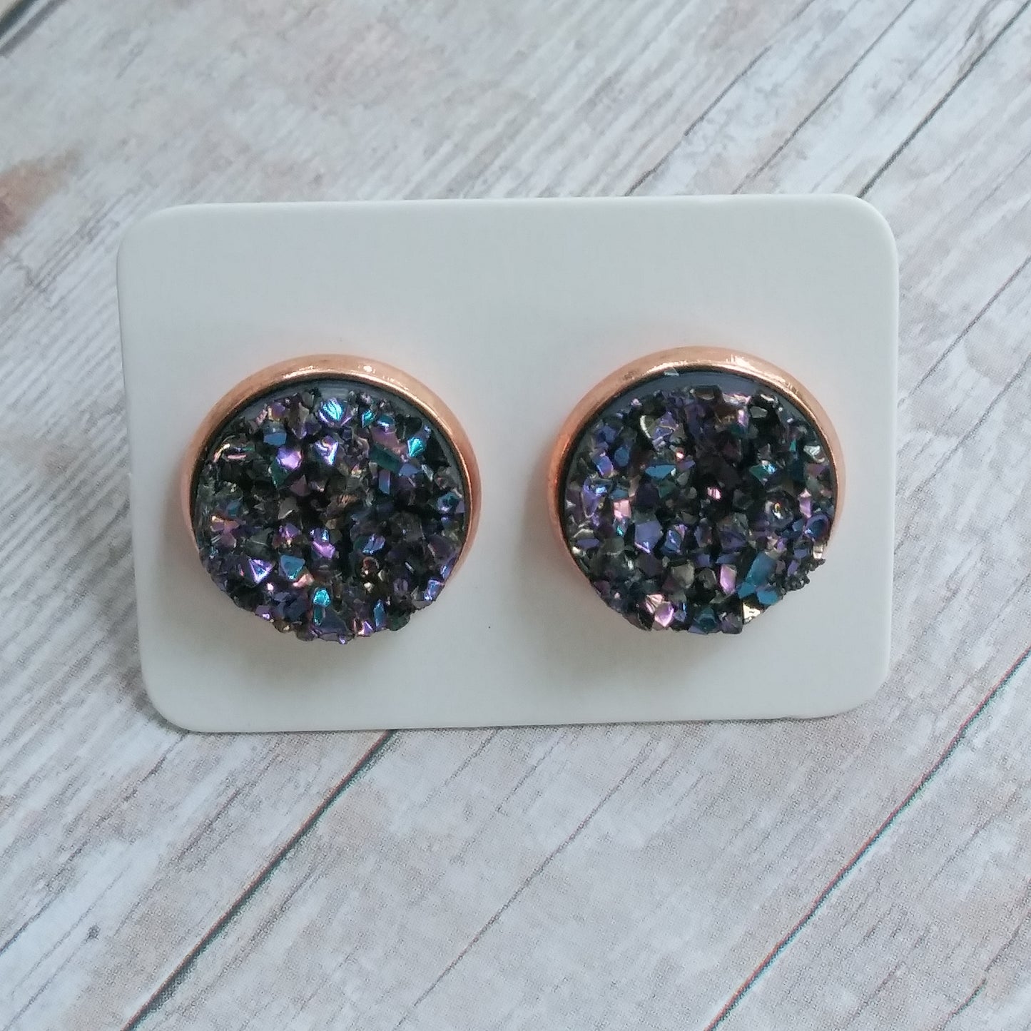 Mystic iridescent Druzy Stud Earrings 12MM