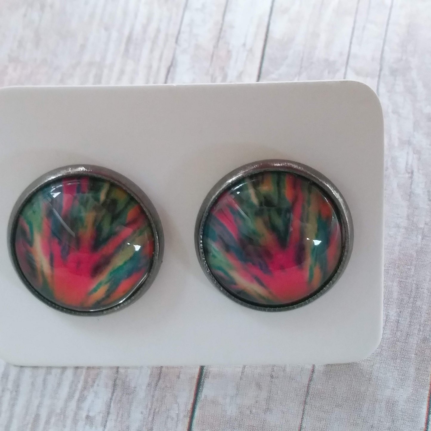 Straight Tie Dye Glass Cabochan Stud Earrings 12MM