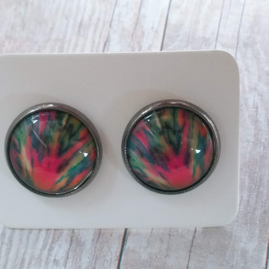 Straight Tie Dye Glass Cabochan Stud Earrings 12MM