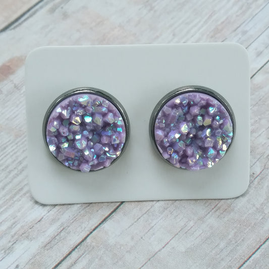 Purple Druzy Stud Earrings 12MM