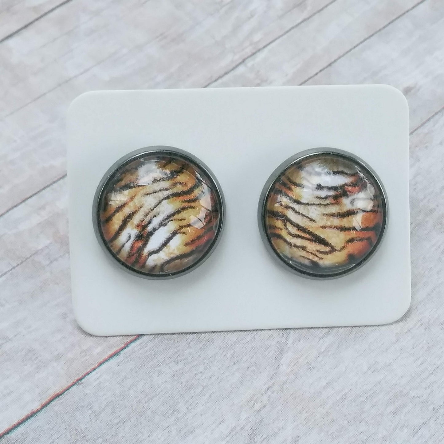 Tiger Glass Cabochon Stud Earrings 12MM