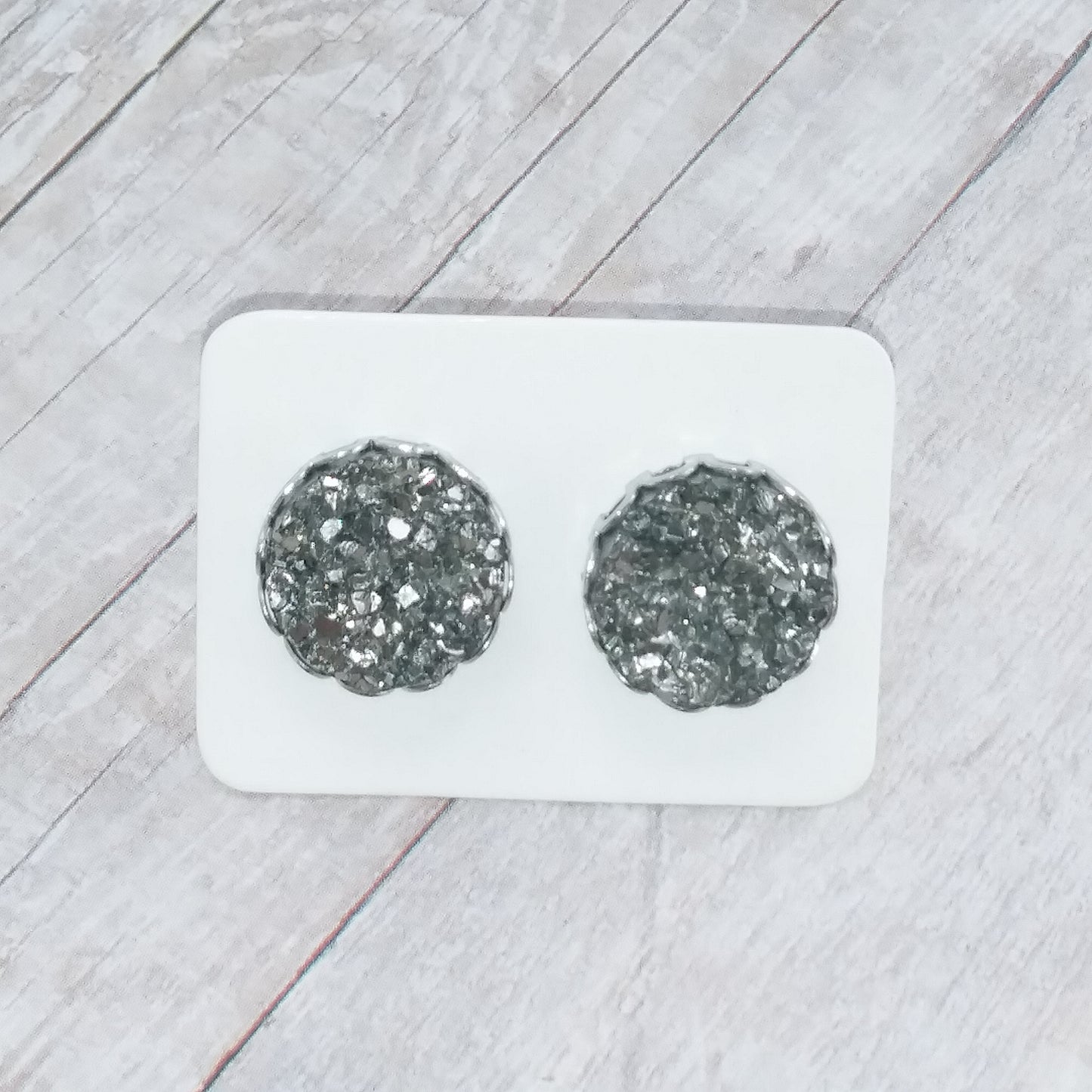 Silver Druzy Stud Earrings in Crown setting 12MM