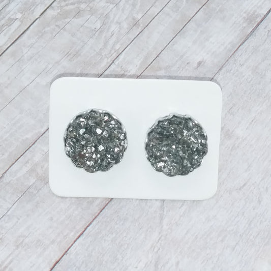 Silver Druzy Stud Earrings in Crown setting 12MM