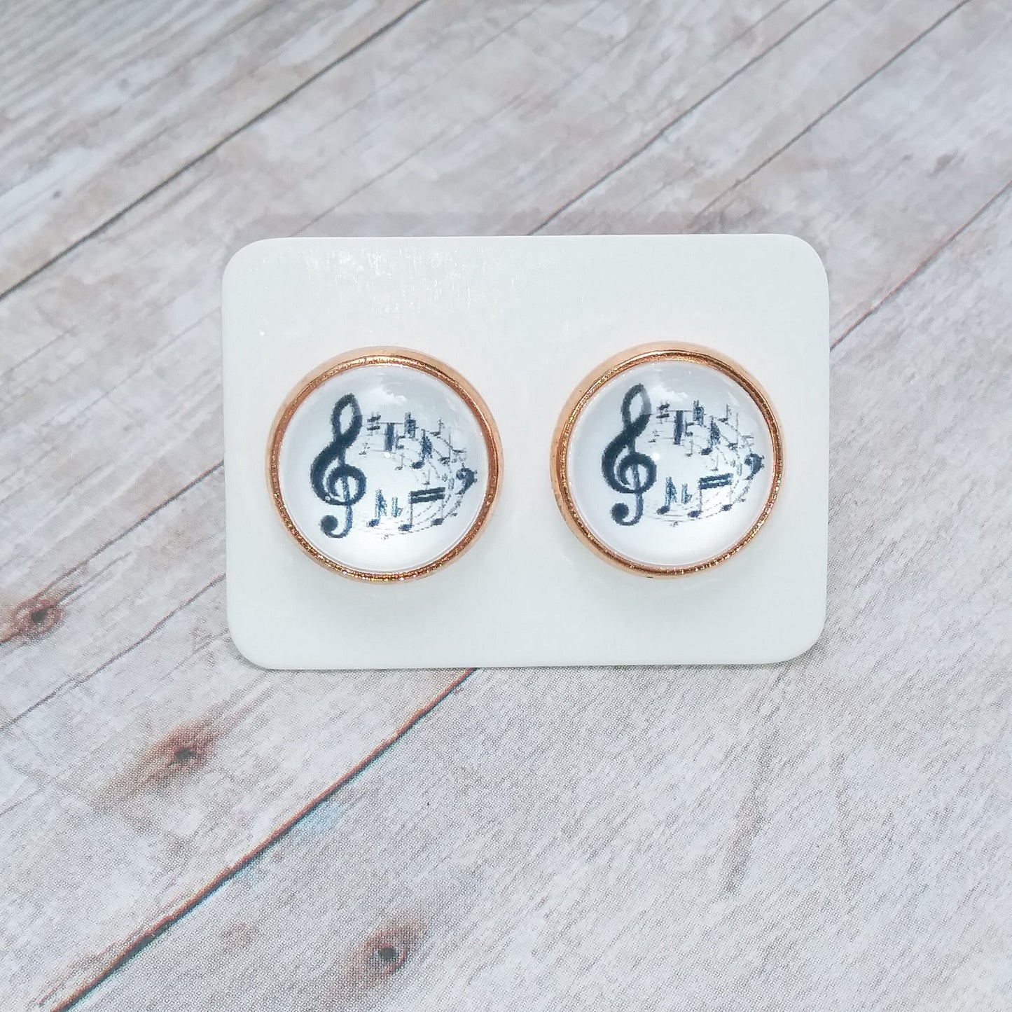 Music Notes Glass Cabochon Stud Earrings 12MM