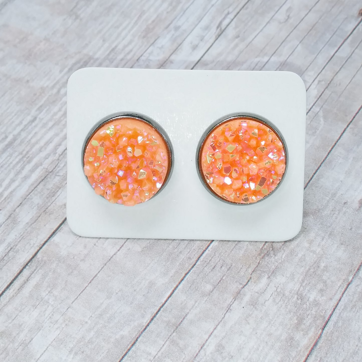 Neon Orange Druzy Stud Earrings 12MM