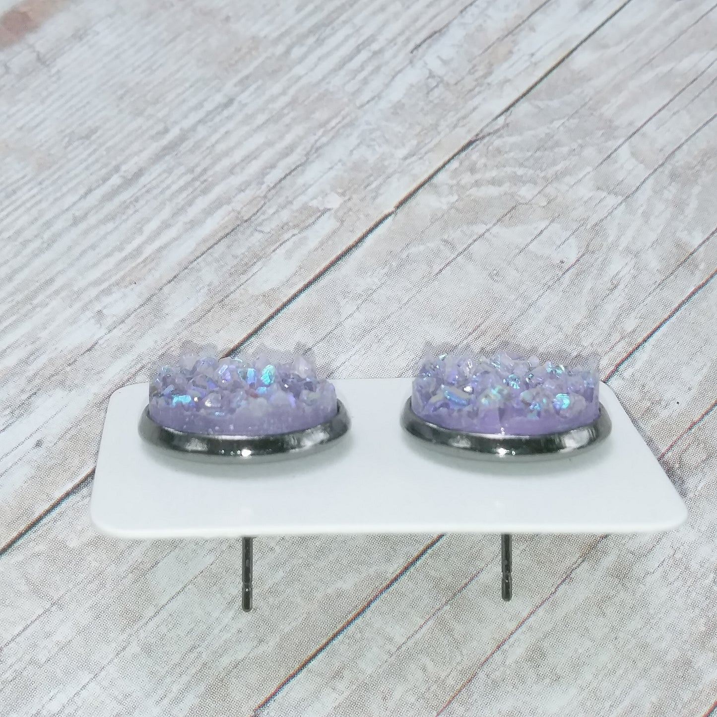 Clear Purple Druzy Stud Earrings 12MM