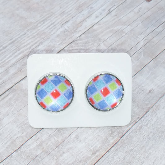 Colored Shapes Glass Dome Stud Earrings 12MM