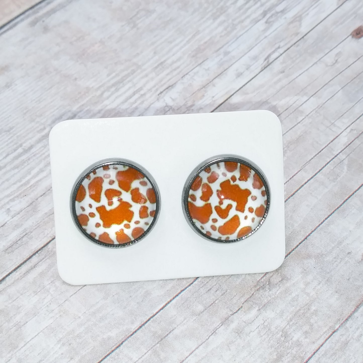 Giraffe Glass Dome Stud Earrings 12MM