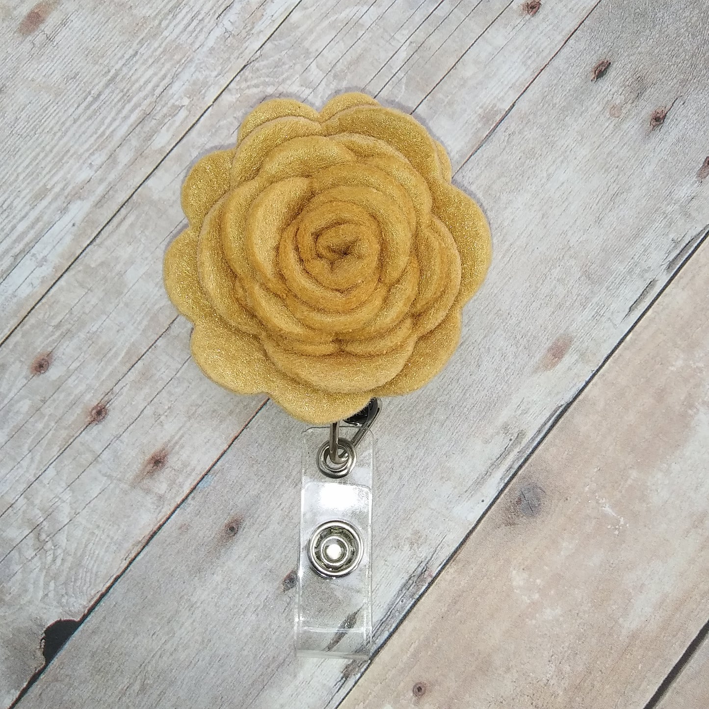 Tan Felt Rose Badge Reel