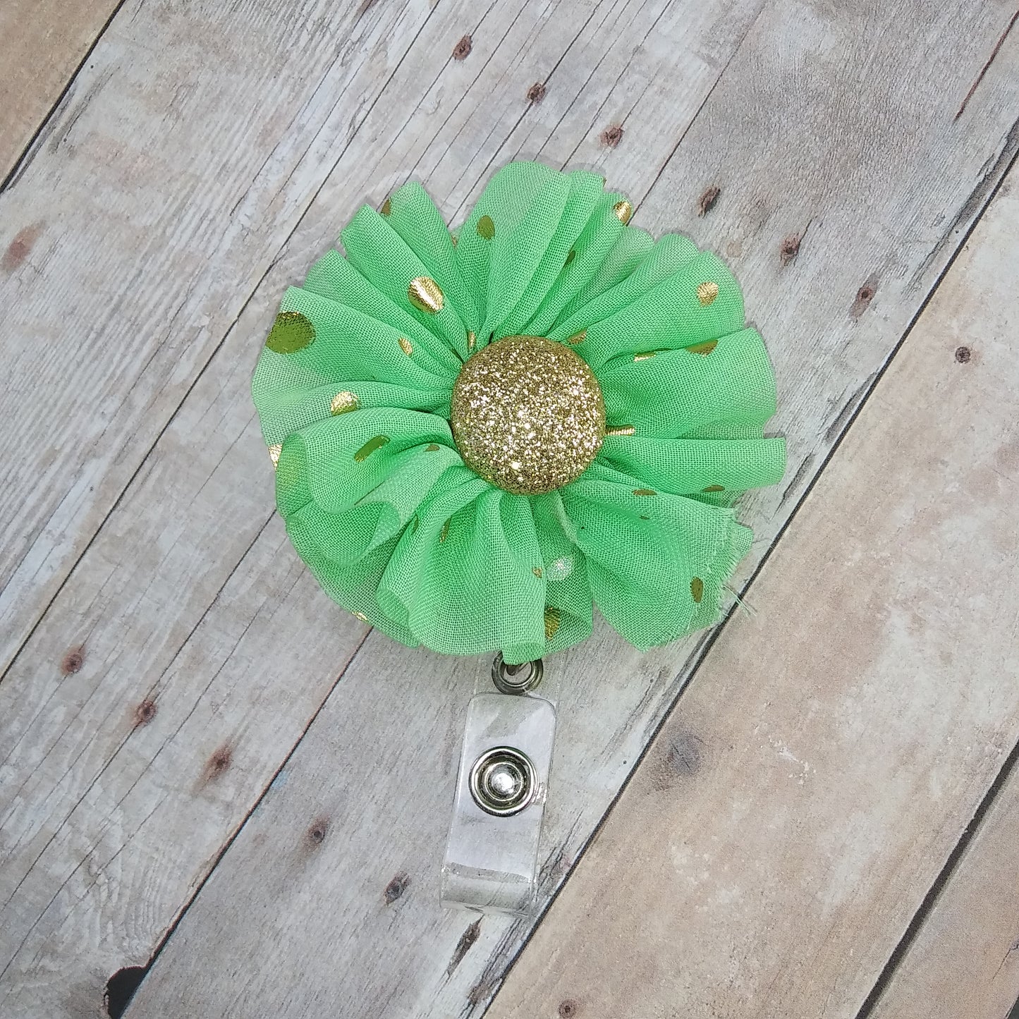 Mint Green and Gold Foil Flower Badge Reel