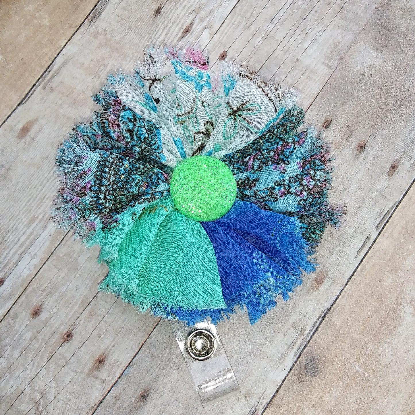 Blue, Mint Green, Floral Flower Badge Reel