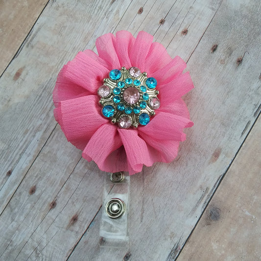 Pink and Blue Flower Badge Reel