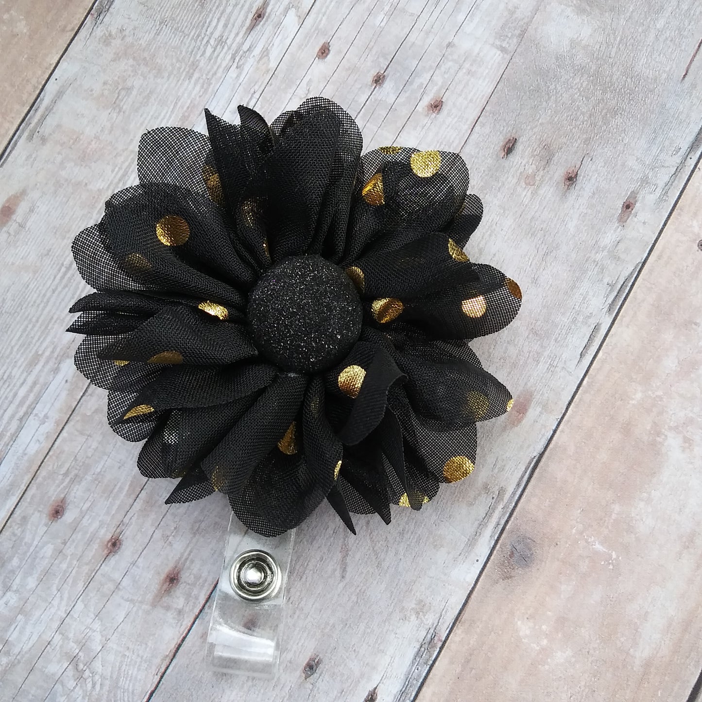 Black and Gold Foil Flower Badge Reel