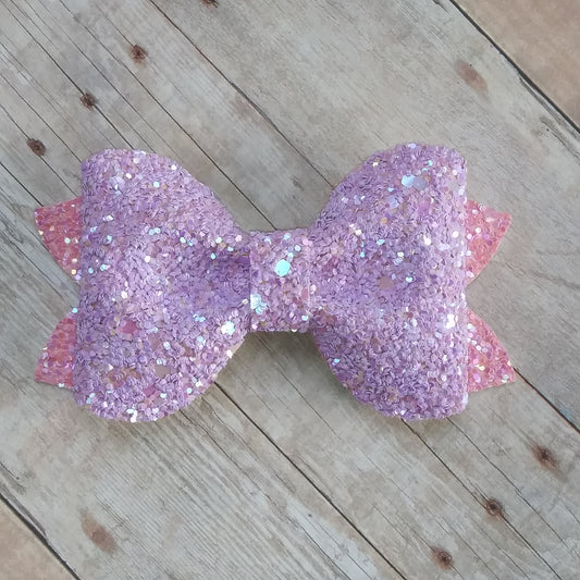 Pink and Purple Glitter 3.5" single layer pinch bow