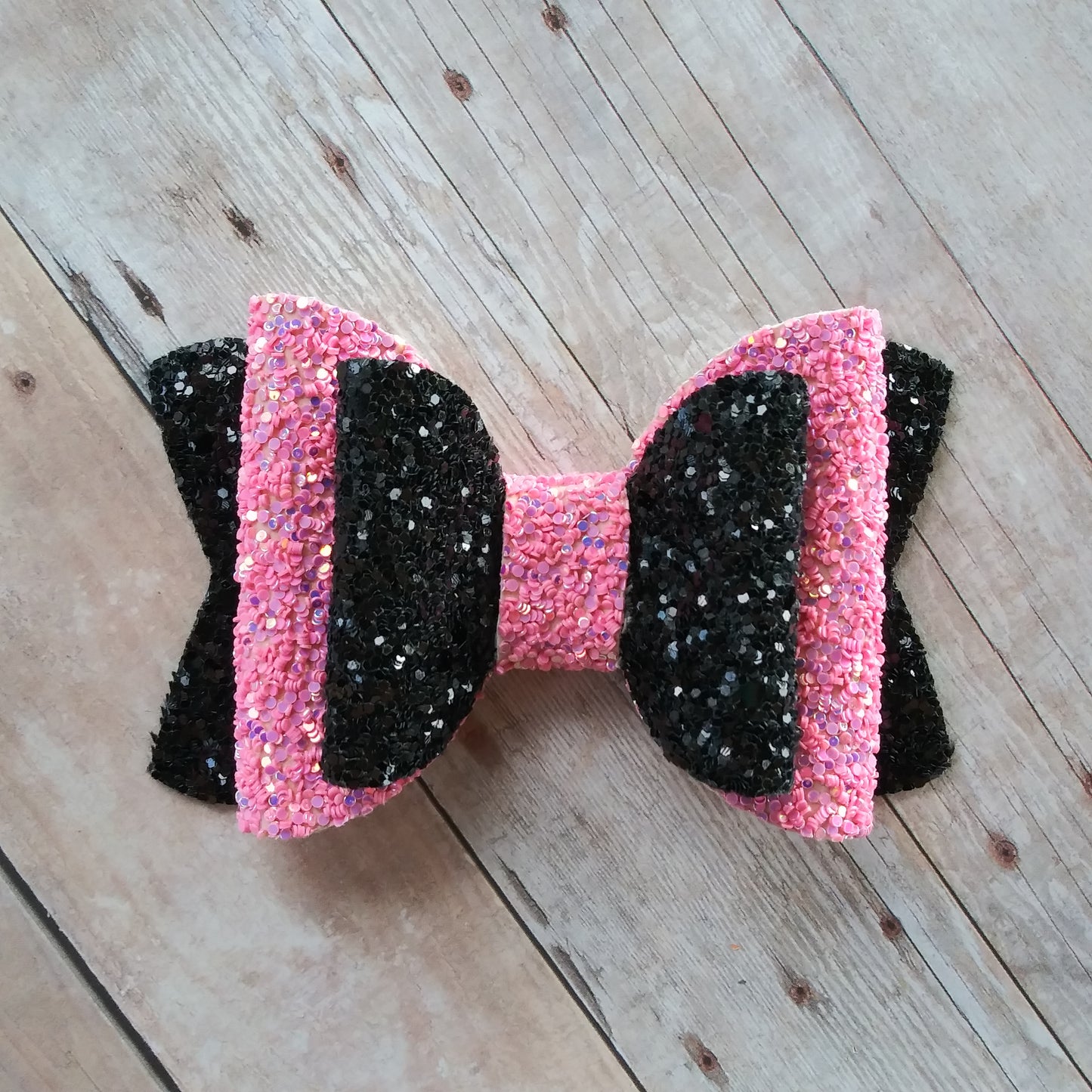 Black and Pink Glitter 3.5" Double Layer Bow