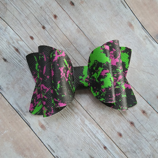 Green, Pink, and Black Splatter Paint 3.5" Double Layer Bow