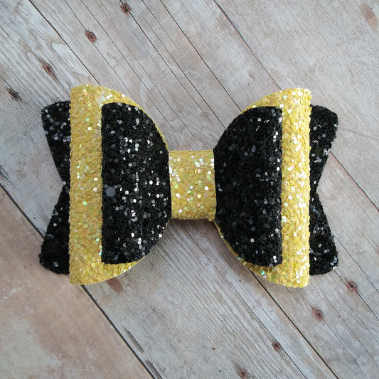 Black and Yellow Glitter 3.5" Double Layer Bow