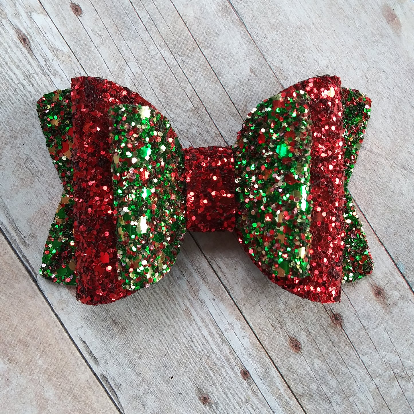 Red, Green and Gold Glitter 3.5" Double Layer Bow