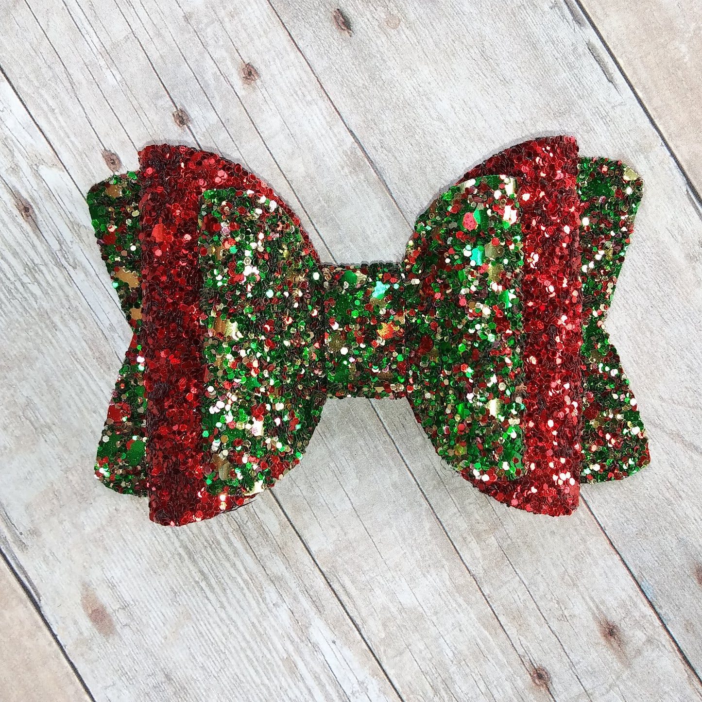 Red, Green, and Gold Glitter 3.5" Double Layer Bow