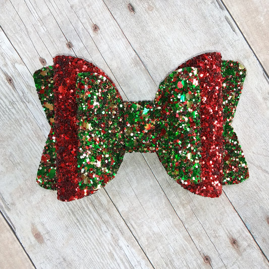 Red, Green, and Gold Glitter 3.5" Double Layer Bow