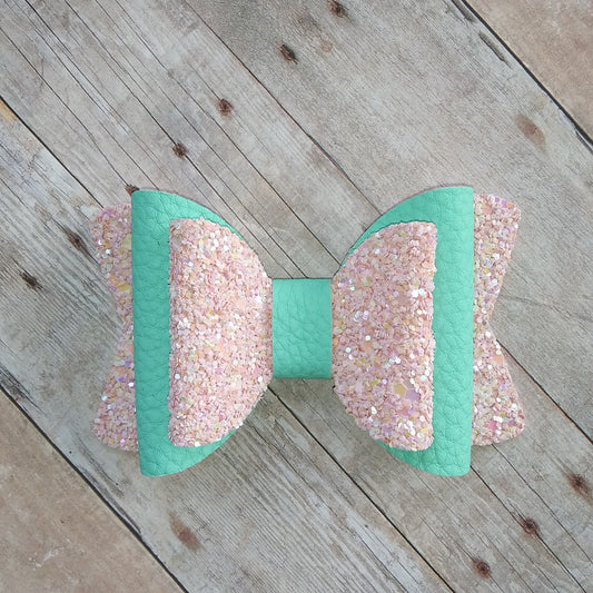 Light Pink Glitter and Mint Green 3.5" Double Layer Bow