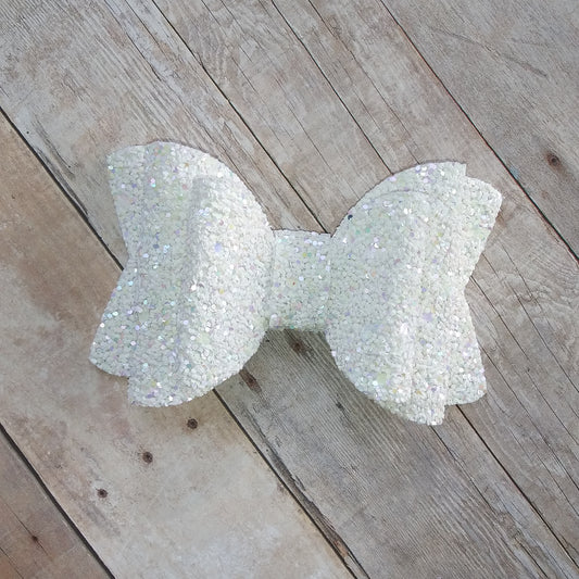 White Glitter and Mint Green 3.5" Double Layer Bow