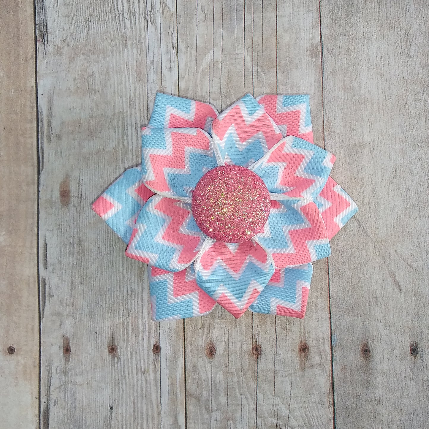 Pink and Blue Ribbon Flower 3"