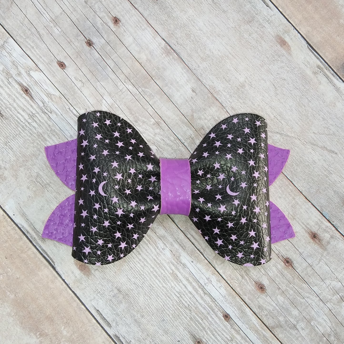 Black and Purple Stars and Moon 3.5" single layer pinch bow