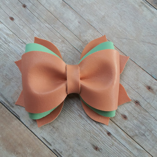 Mint and Coral 3" double layer pinch bow