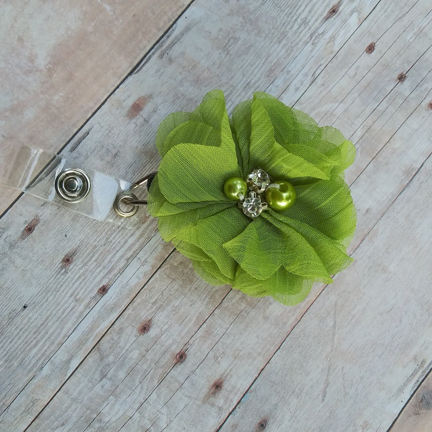 Olive Green Flower Badge Reel