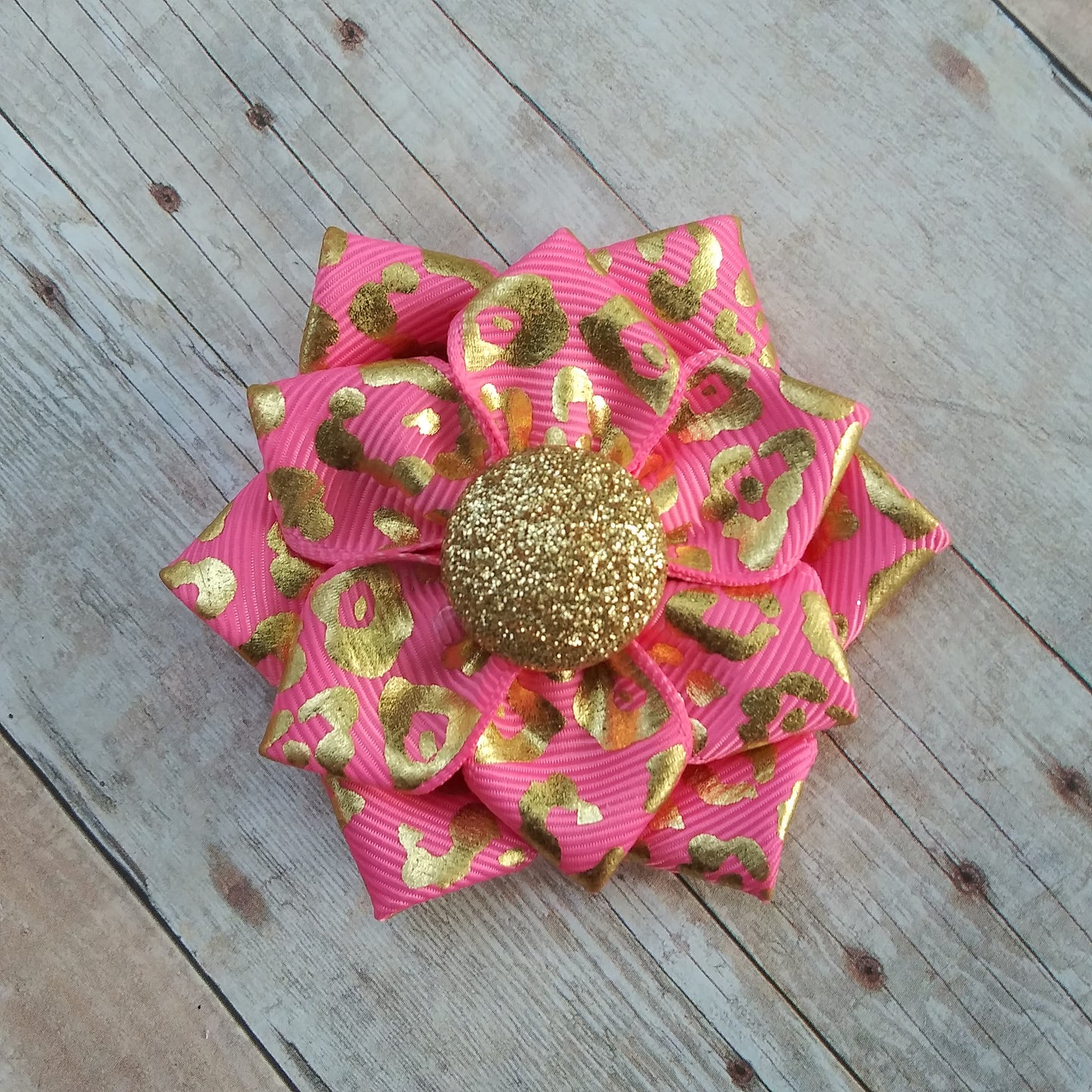 Pink and Gold Foil Ribbon Flower 3"