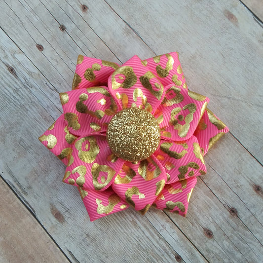 Pink and Gold Foil Ribbon Flower 3"