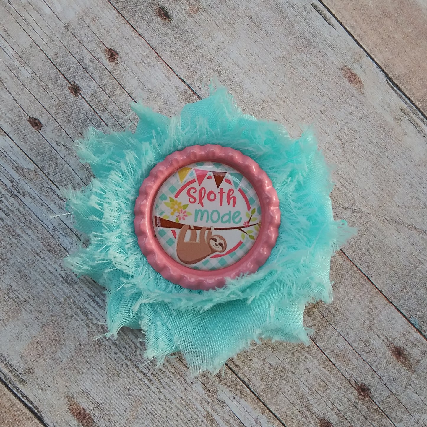 Light blue "Sloth Mode" 2.5" Shabby Flower Clip