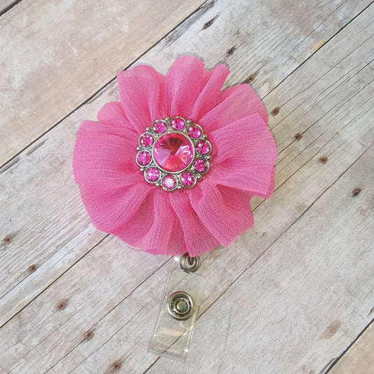 Pink rhinestone Flower Badge Reel