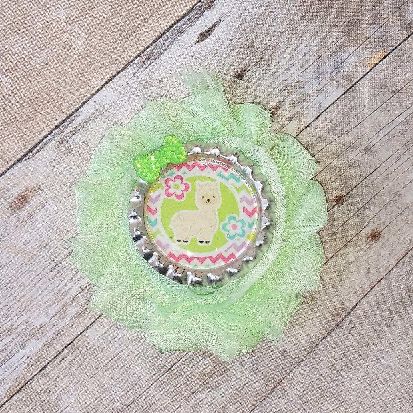 Mint Green Llama 2.5" Shabby Flower Clip