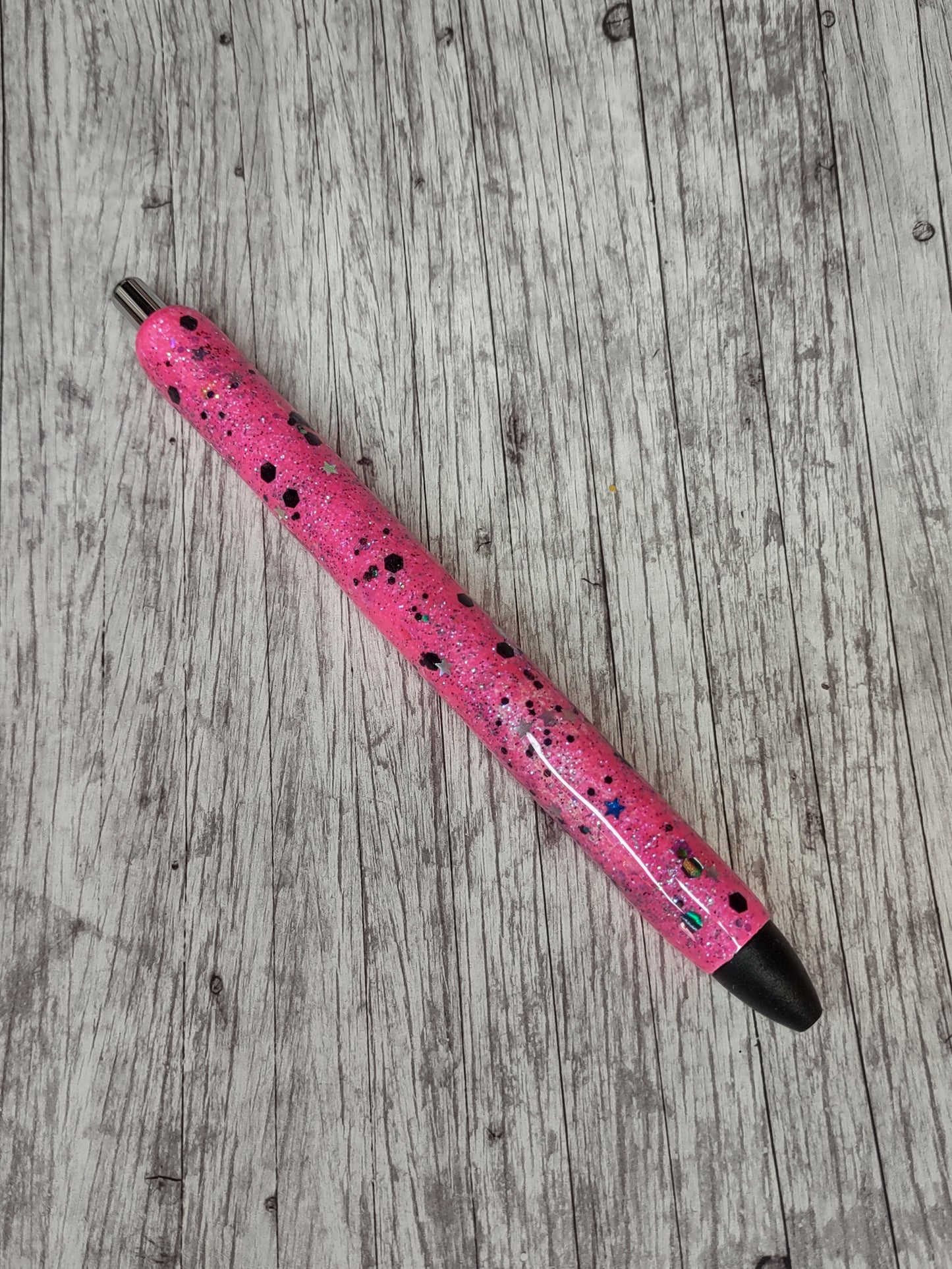 Pink with Black Star Confetti Glitter Pen